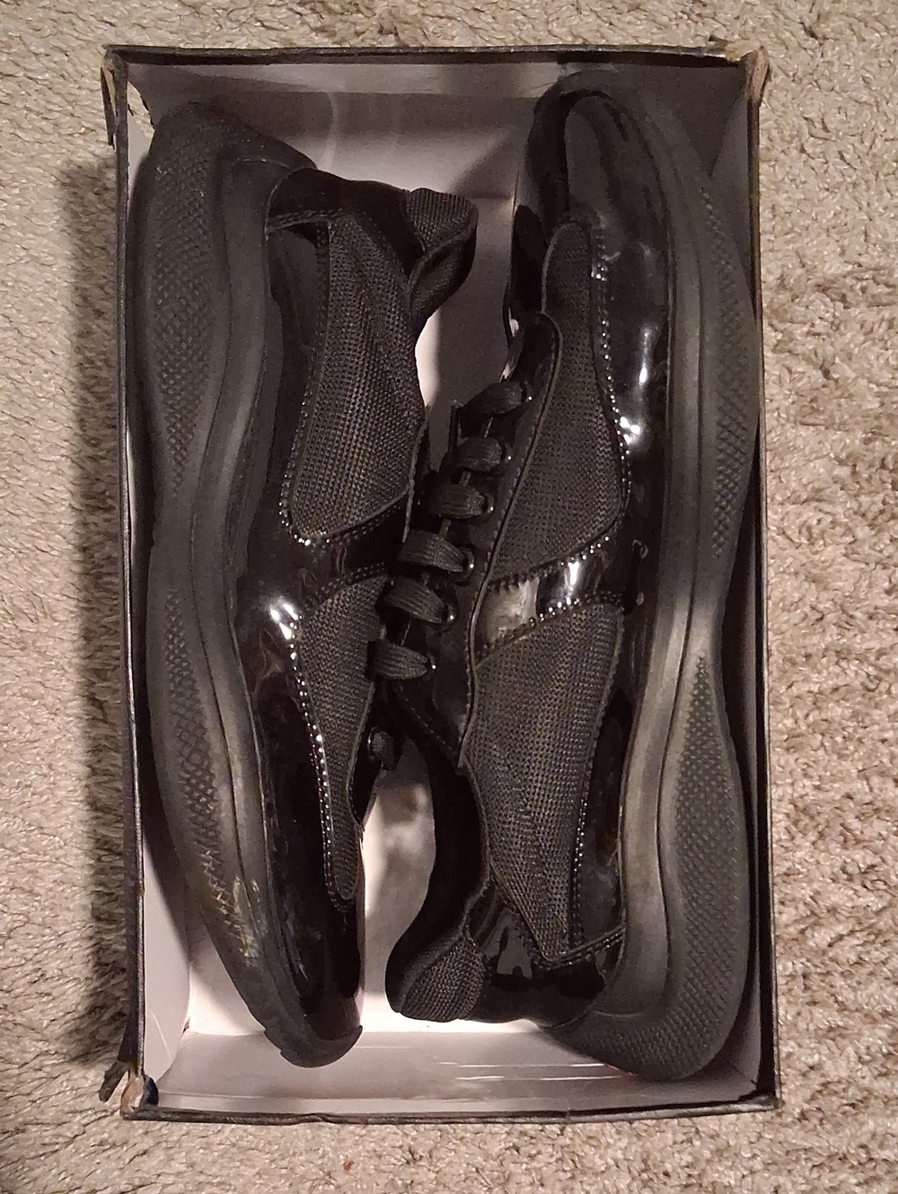 Prada Black Patent and Mesh Low-Top Sneakers